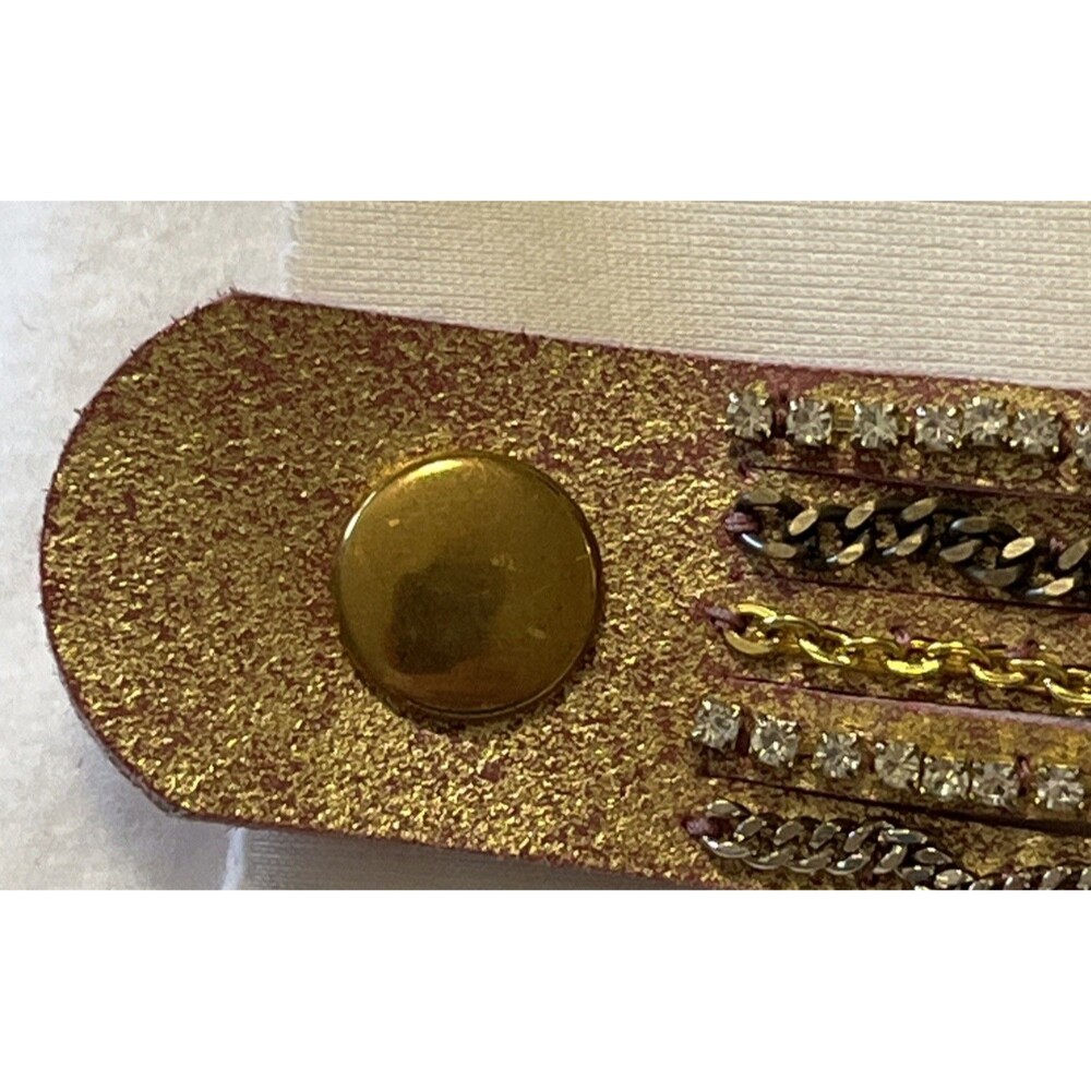 Hato Hasi Pink & Gold Leather Wrap Bracelet with Silver & Gold Tone Chains - Picture 8 of 9